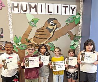 SEVEN SECOND-GRADE students at Caldwell Elementary School were recognized with Person of Value for Humility certificates. Pictured, from left, are Damontre Mitchell, Wyatt Russell, Alexa Sanchez, Delaynee Garrett, Charleigh Wilson and Hannah Ingold. Not pictured is Jazmin Medina.