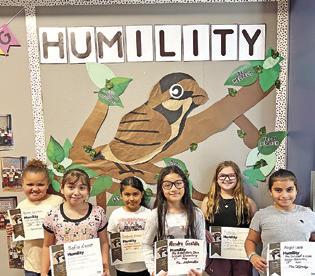 SEVEN THIRD-GRADE students at Caldwell Elementary School were recognized with Person of Value for Humility certificates. Pictured, from left, are Parker Dawson, Sofia Lopez, Kimberly Yanez Martinez, Alondra Costilla, Katelyn Zwernemann and Abigail Lazo. Not pictured is Blakely Kemper.